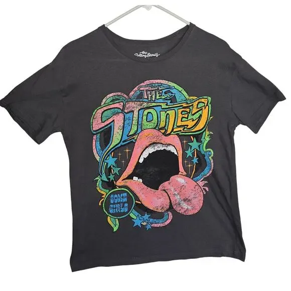 Rolling Stones Graphic Retro 70's Vibe Festival Skinny Fit Grey Medium T-Shirt - Picture 2 of 4